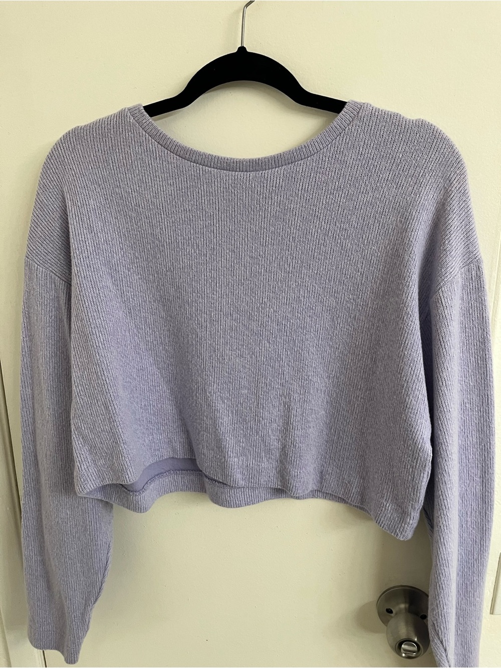 Zara Lavender Ribbed Cropped Crewneck Sweater